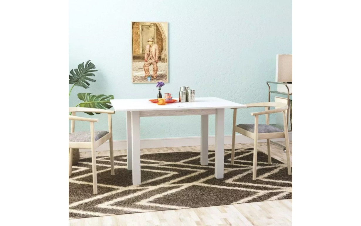 Стіл-трансформер Dinner Артвуд світлий/Білі ноги - Фото